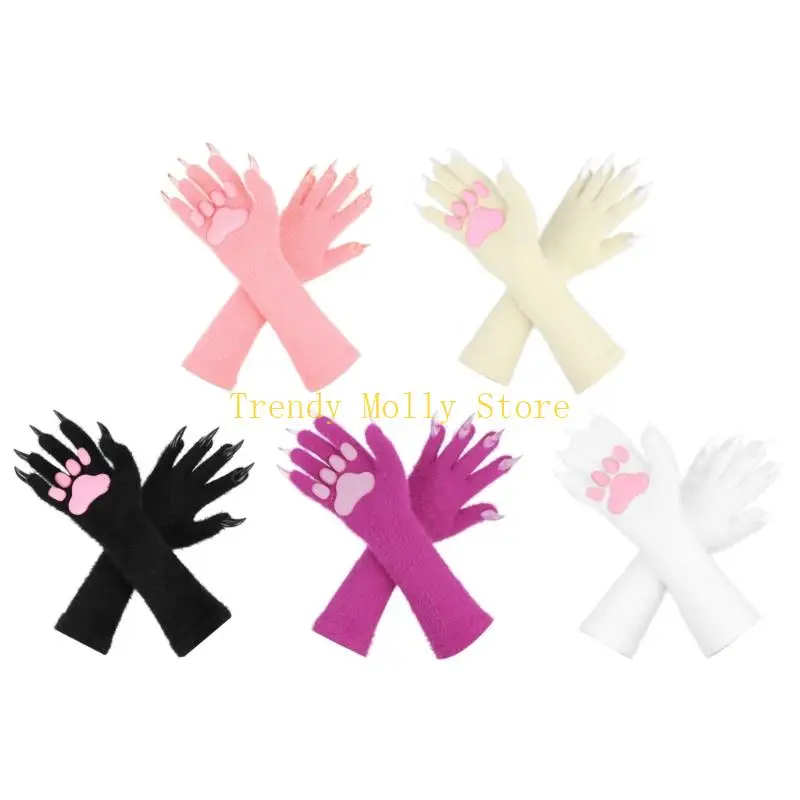 

N5KB Long SiliconeHand Gloves With Nails Pad Mitten For Horror Party Costumes