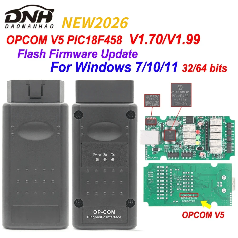 

Новый 2026 200603a OPCOM V5 PIC18F458 OP COM 1.70 с поддержкой обновления прошивки, диагностический инструмент OP-COM CAN BUS OBD2 для автомобилей Opel