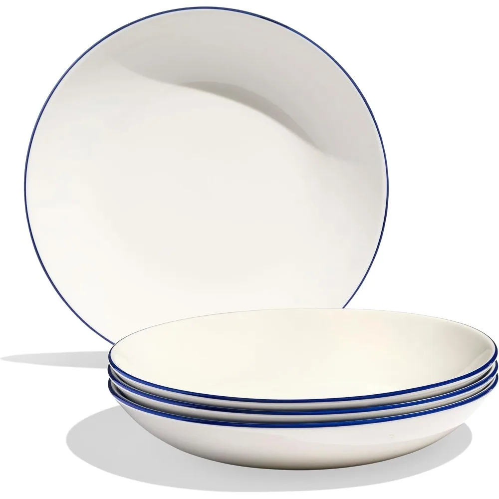 Made In Cookware, Set of 4 Bowls, White With Navy Rim, Porcelain - Dishwasher and microwave safe - Durable