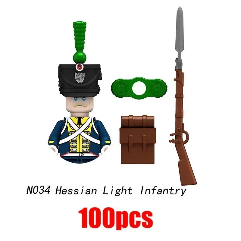 100pcs Napoleonic Wars Military Soldiers Building Blocks WW2 Figures French British Fusilier Rifles Weapons Toys For Kids