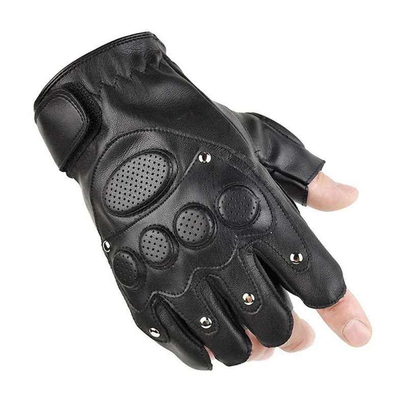 Gants de protection en cuir PU pour hommes et femmes, demi-doigt, équipement de sport, Fitness, combat tactique, Rivet en métal, Punk, exercice, Mitten O20