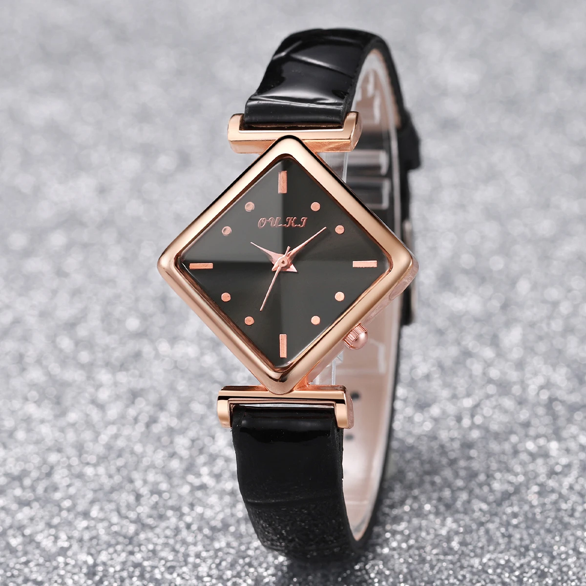 6pcs/set Women\'s Watch Fashion Square Dial Female Leather Band Quartz Watches Star Jewelry Set（Without Box）