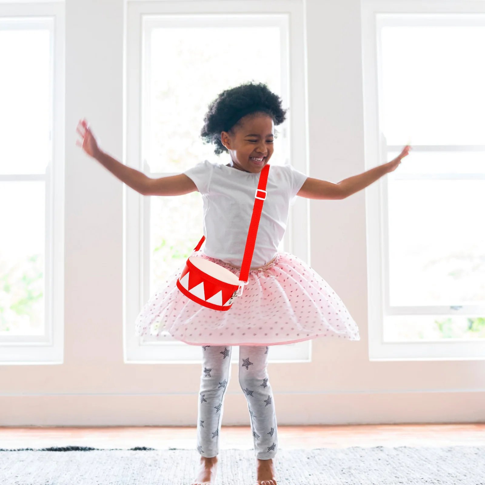 

1Set Double Sided Percussion Instrument Drum Small Size Snare Drum Portable Adjustable Strap Lightweight