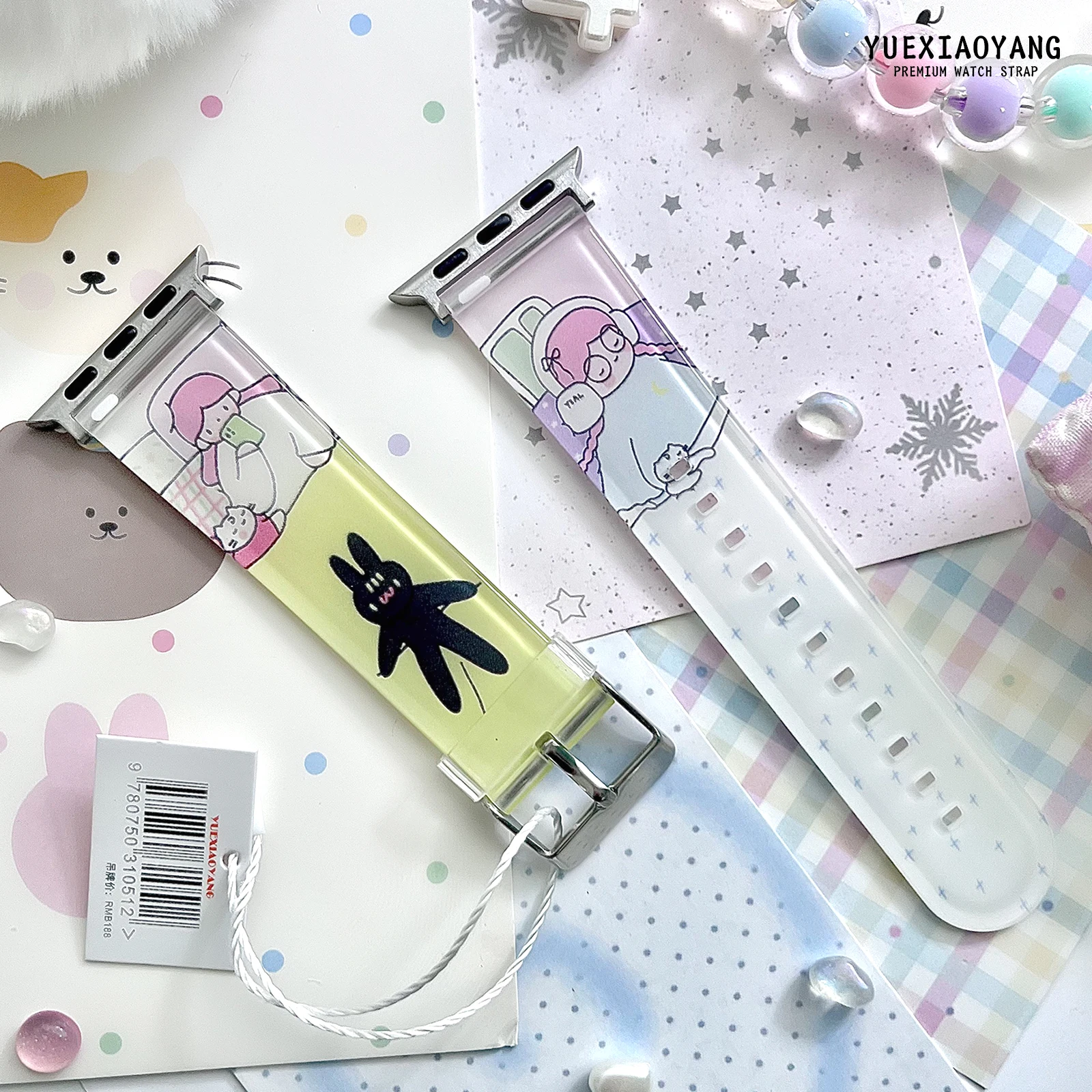 Correa con estampado de conejo para Apple Watch 10, 9, 8, pulsera reemplazable de silicona para iWatch de 46mm, 42mm, 41mm y 40mm, correa de reloj para regalo