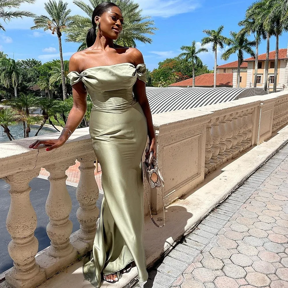 

2026 New Fashion Mermaid Bridesmaid Dresses Off The Shoulder Satin Maid Of The Honor Dress Aso Ebi Special Occasion Gowns