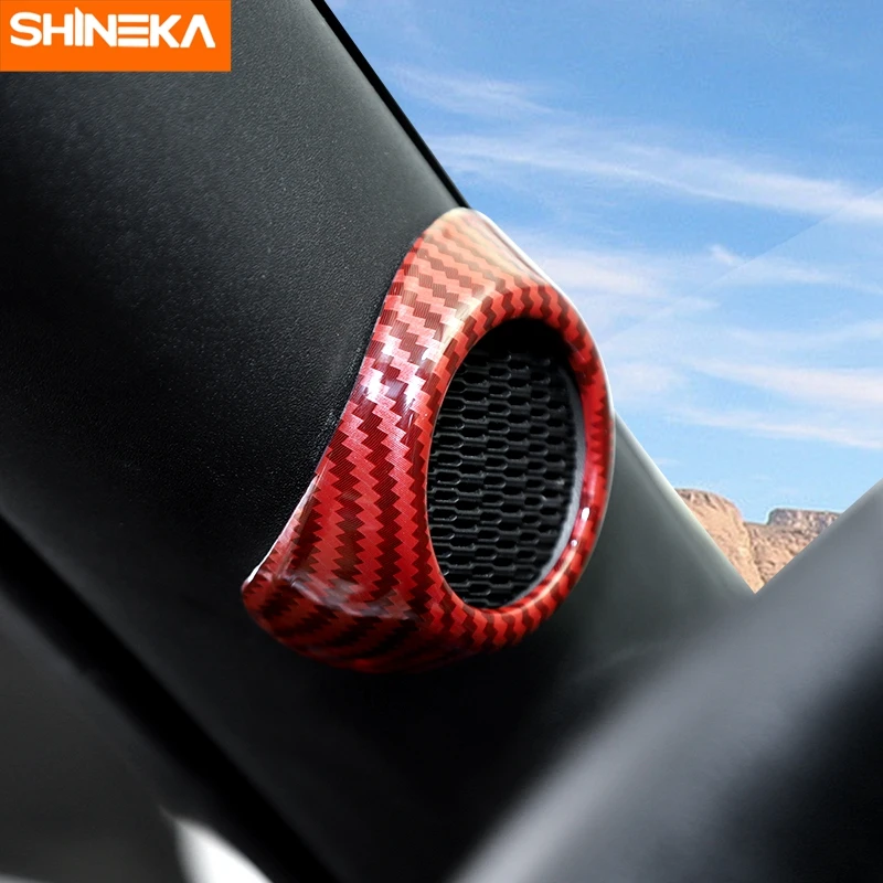 SHINEKA ABS Car A Pillar Door Audio Stereo Speaker Decoration Cover Trim Stickers For Ford Mustang 2015 Up Interior Accessories