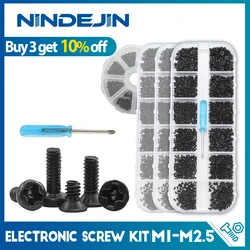 NINDEJIN – Mini jeu de vis cruciformes M1 M1.2 M1.4 M1.7 M2 M2.5, Kit de vis noires pour ordinateur portable et téléphone