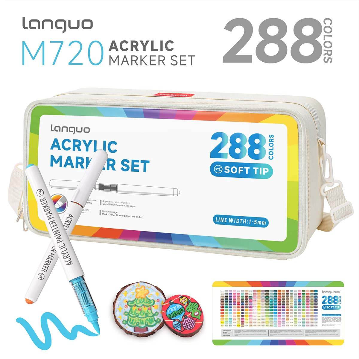 LANGUO 96-288 Kleuren Directe Vloeibare Kleuren Acrylverf Pennen Borstel Marker Pen voor Schilderen Steen DIY Kunst levert Briefpapier