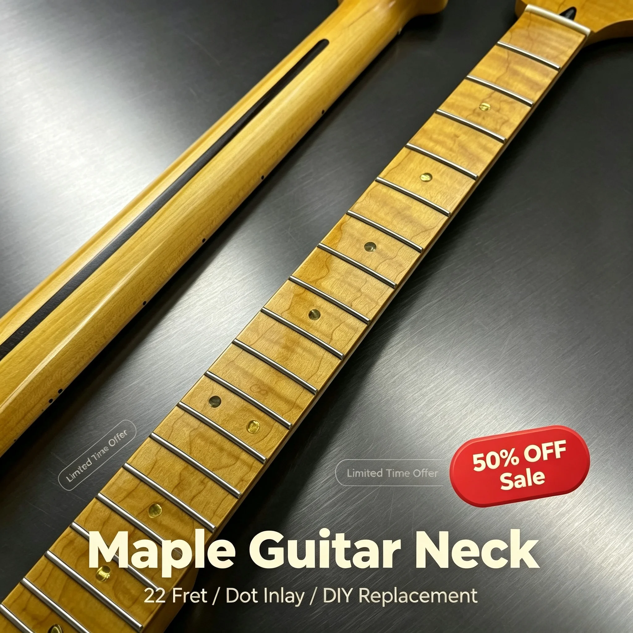 Vintage Gloss Flame Maple ST Neck 22 Frets Maple Fingerboard White Dot Markers Unfinished Electric Guitar Neck Replacement Parts