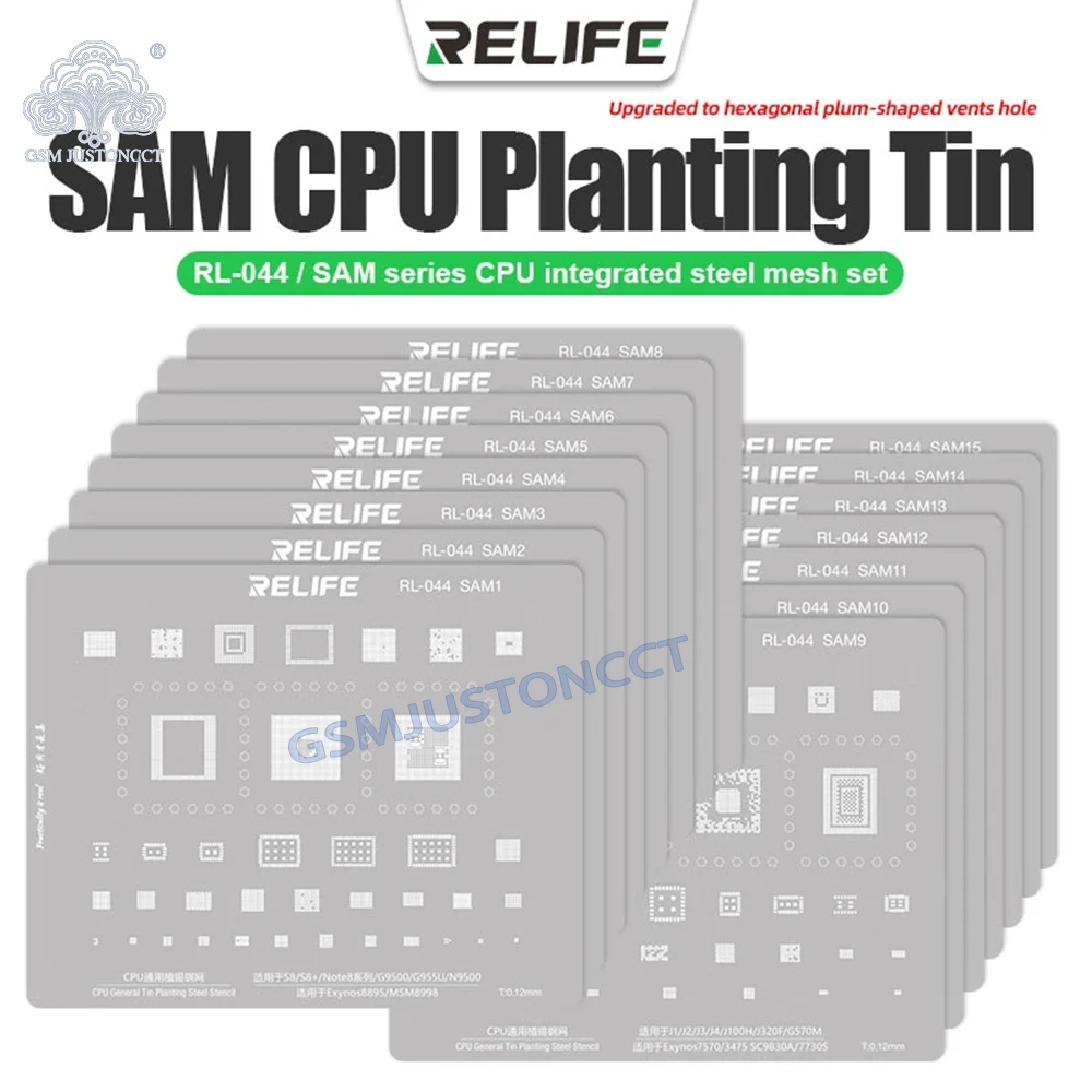 

RELIFE RL-044 15pcs SAM Series CPU Integrated Steel Stencil Set Protection Integrated Tin Planting Steel Stencil