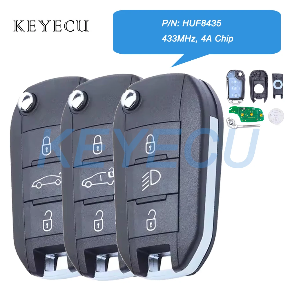 Keyecu for Peugeot 308 4008 for Citroen C3 C5 C6 Flip Remote Car Key Fob 433MHz 4A Chip HU83 Blade HUF8435 P/N: 98 139 654 77