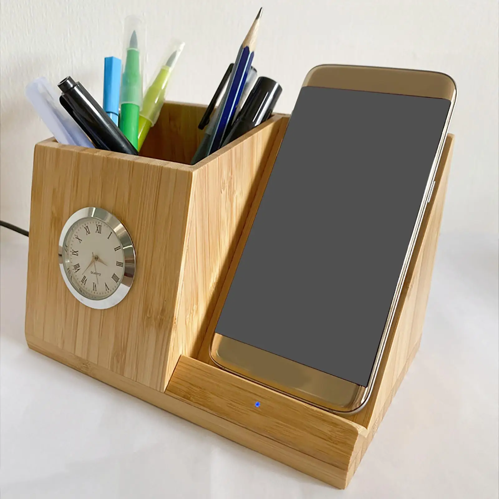 1x Wireless Charger 10W Pen Rack W/ Clock Organizer Desk for Universal Phone