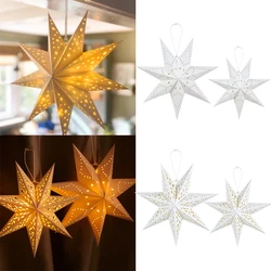 1pc White Hallow Out Star Hanging Decoration Eid Mubarak Home Window Grille LED Star Lights Paper Lantern Ramadan Kareem Decor
