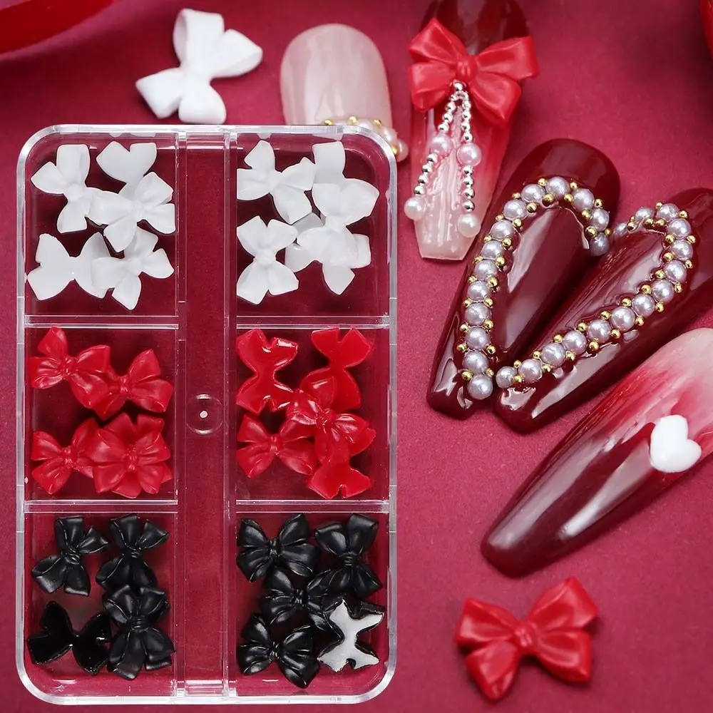 DIY Nail Charms Bow Nail Decorations White Red Black Nail Art Supplies Bowknot Nail Accessories Resin Nail Accessories