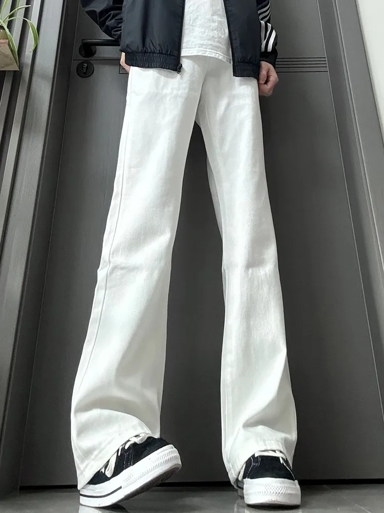 Cleanfit White High Street Flared Jeans Men's American High Street Vibe Slimming Leg Lengthening Straight Wide Leg Pants