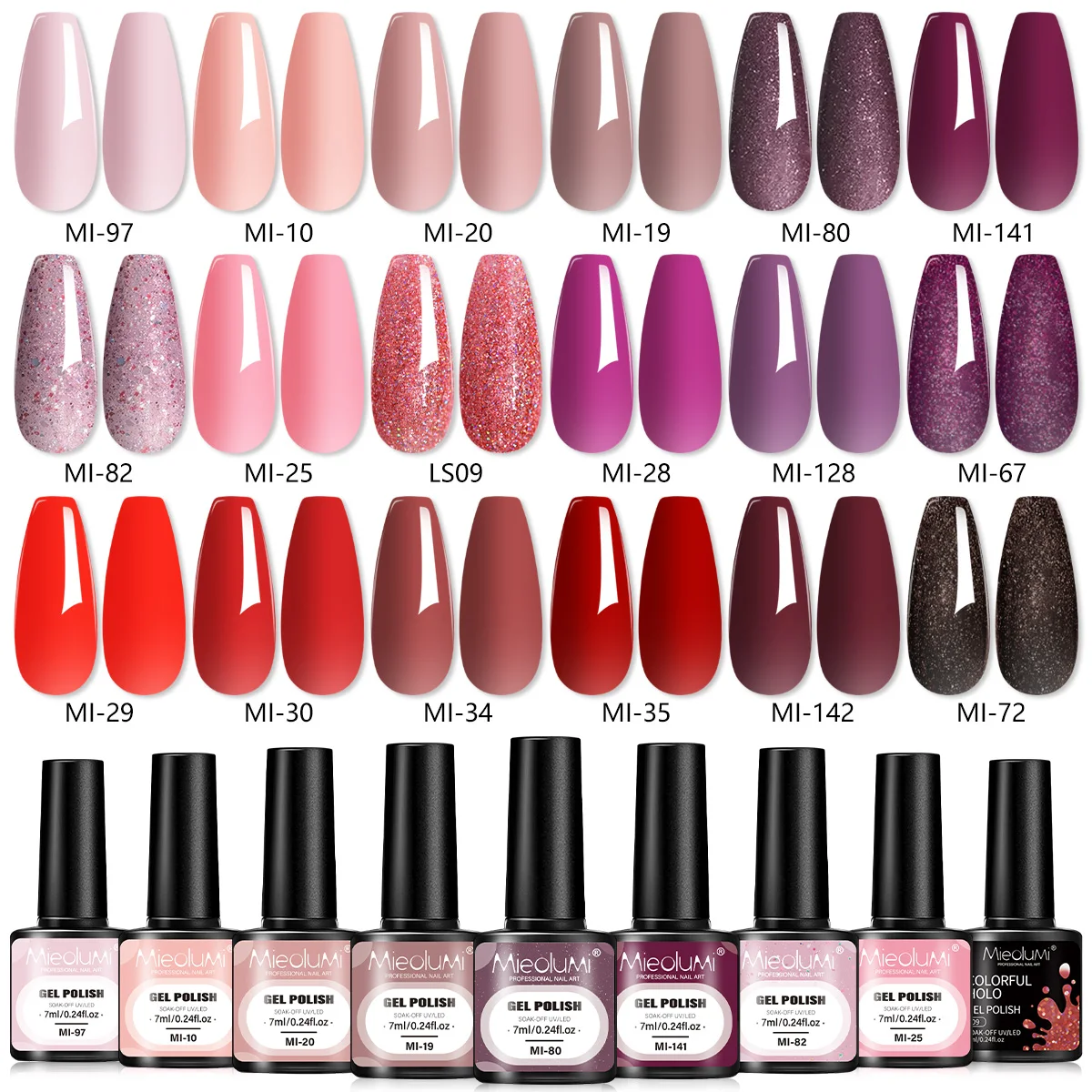 

18PCS Nude Red Glitter Mixed Gel Nail Polish Set, 7ml Soak Off UV Gel Polish, High Pigment Glossy Shimmer Finish, 28 Days Long L