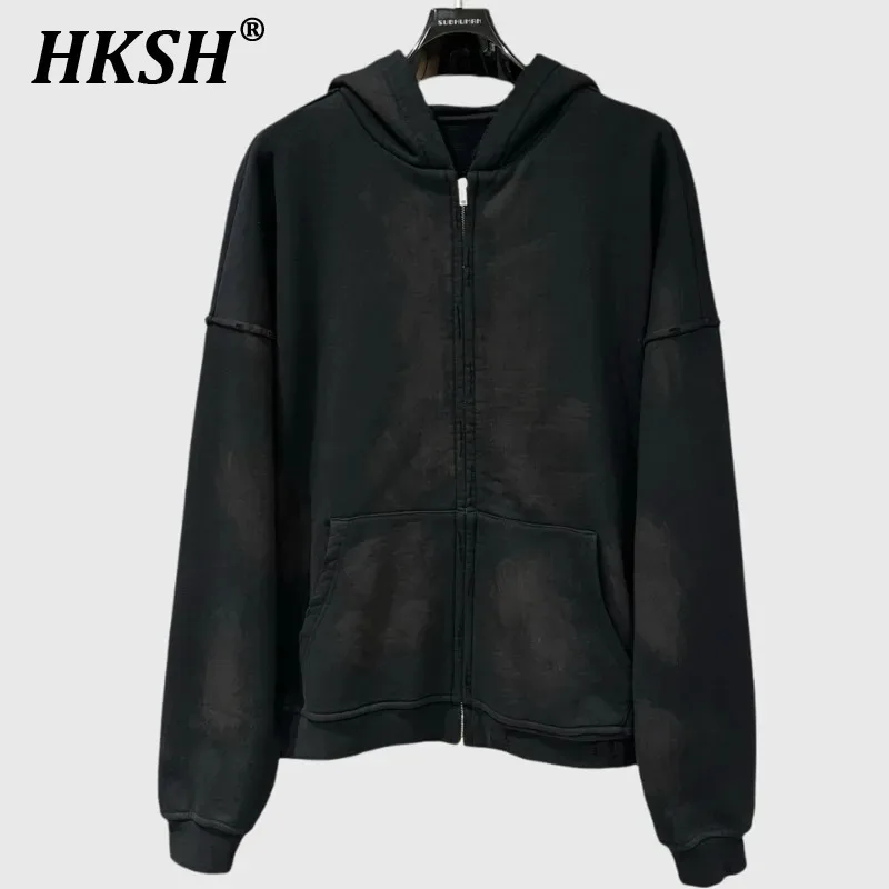 

HKSH Spring Autumn New Men's Tide Elegant Fashion Original Design Tie-Dye Vintage Zipper Sweatshirt Chic Casual Tops Ins HK6306