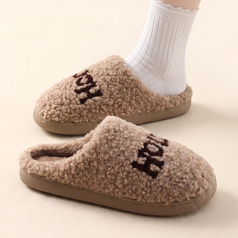 Winter Warme Plüsch-Hausschuhe für Damen, Rutschfeste Weiche Schuhe, Bequeme Flache Sohle, Indoor-Schlafzimmer-Paar-Hausschuhe für Zuhause – Detail 6