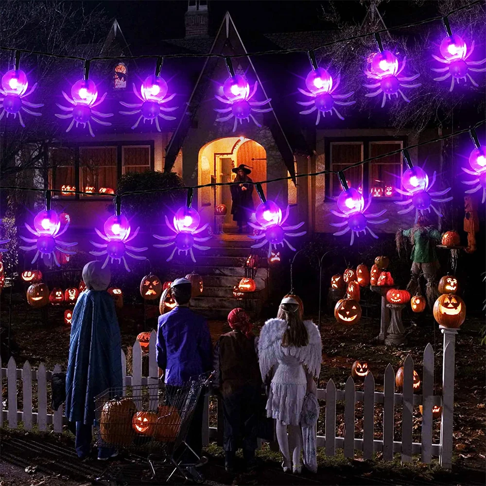 50/30/20leds Solar Spider Lights String Halloween Purple Spider Lights for Christmas New Year Party Garden Courtyard Wall Decor