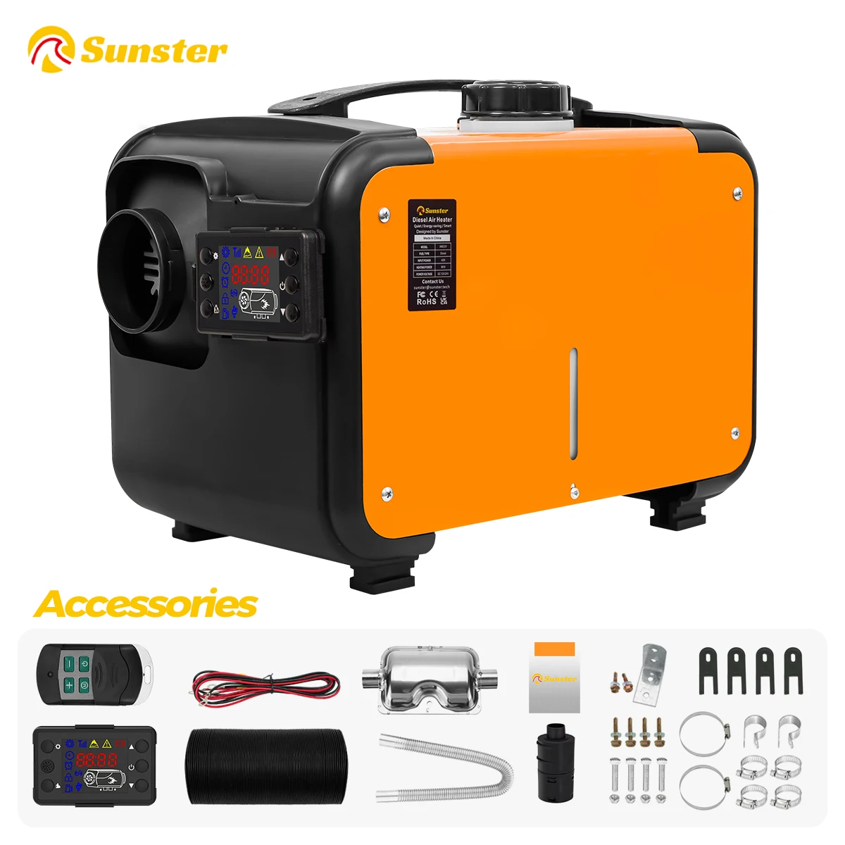Sunster 8KW 12V 24V-os fűtőberendezés autó dízel légfűtőhöz hangtompítóval LCD kapcsolóval autó utánfutóhoz teherautó dízel állófűtéshez