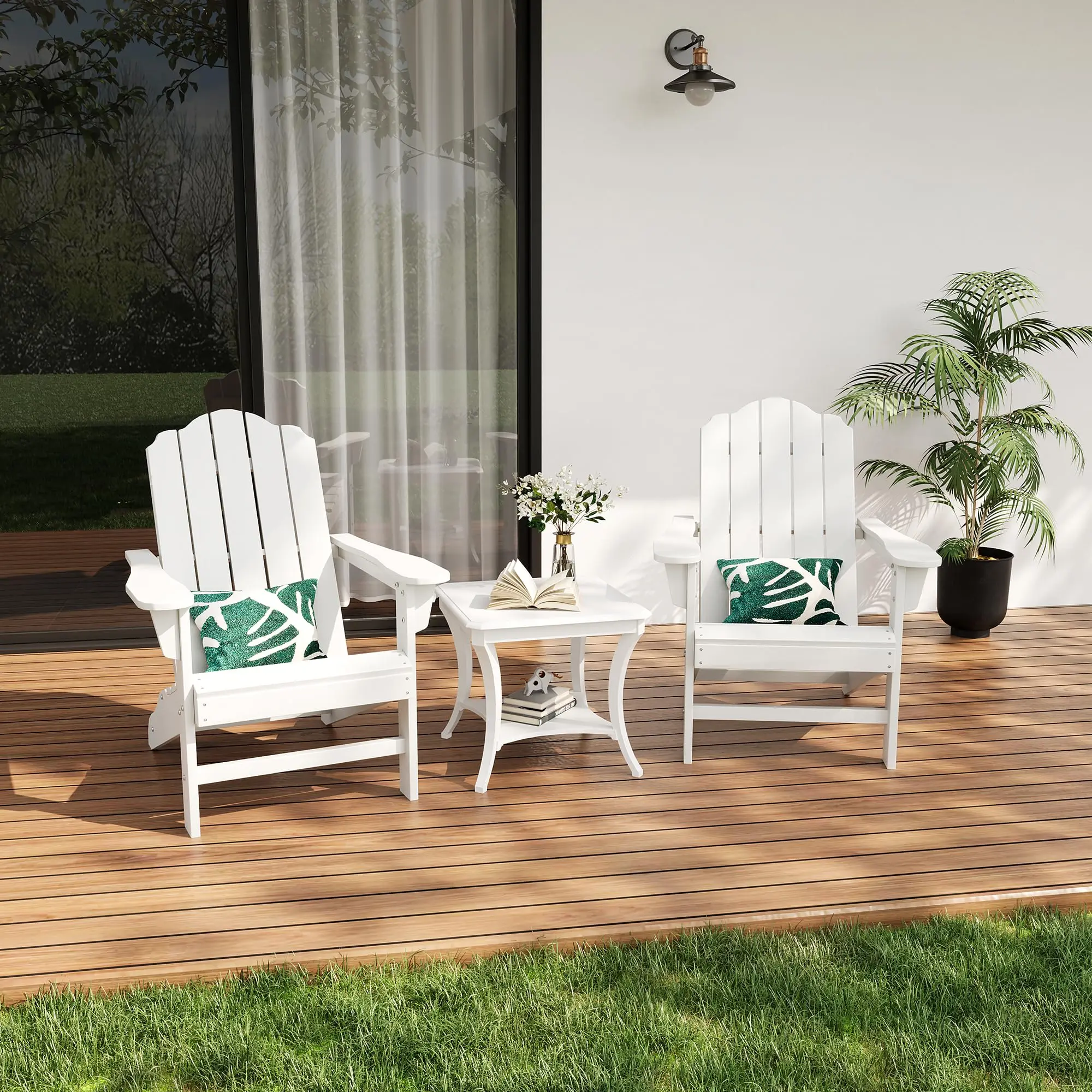 Adirondack Chair for Patio, 2PCS HDPE Outdoor Adirondack Chairs with Wood Grain Texture, Weather Resistant Plastic Lawn Chair for Garden Backyard Deck Fire Pit Poolside, Heavy Duty Outdoor Seat