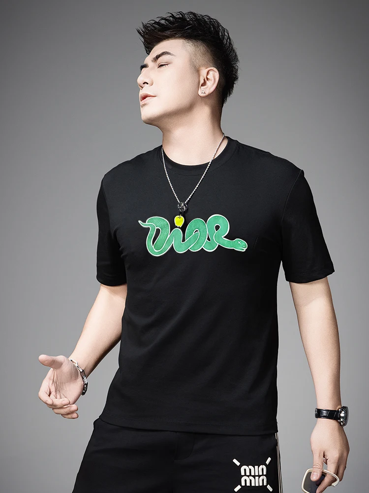 

Мужская футболка с принтом «Год Змеи», летняя новинка, повседневная, премиум-класса, с круглым вырезом, хлопковая, молодежная, базовая модель