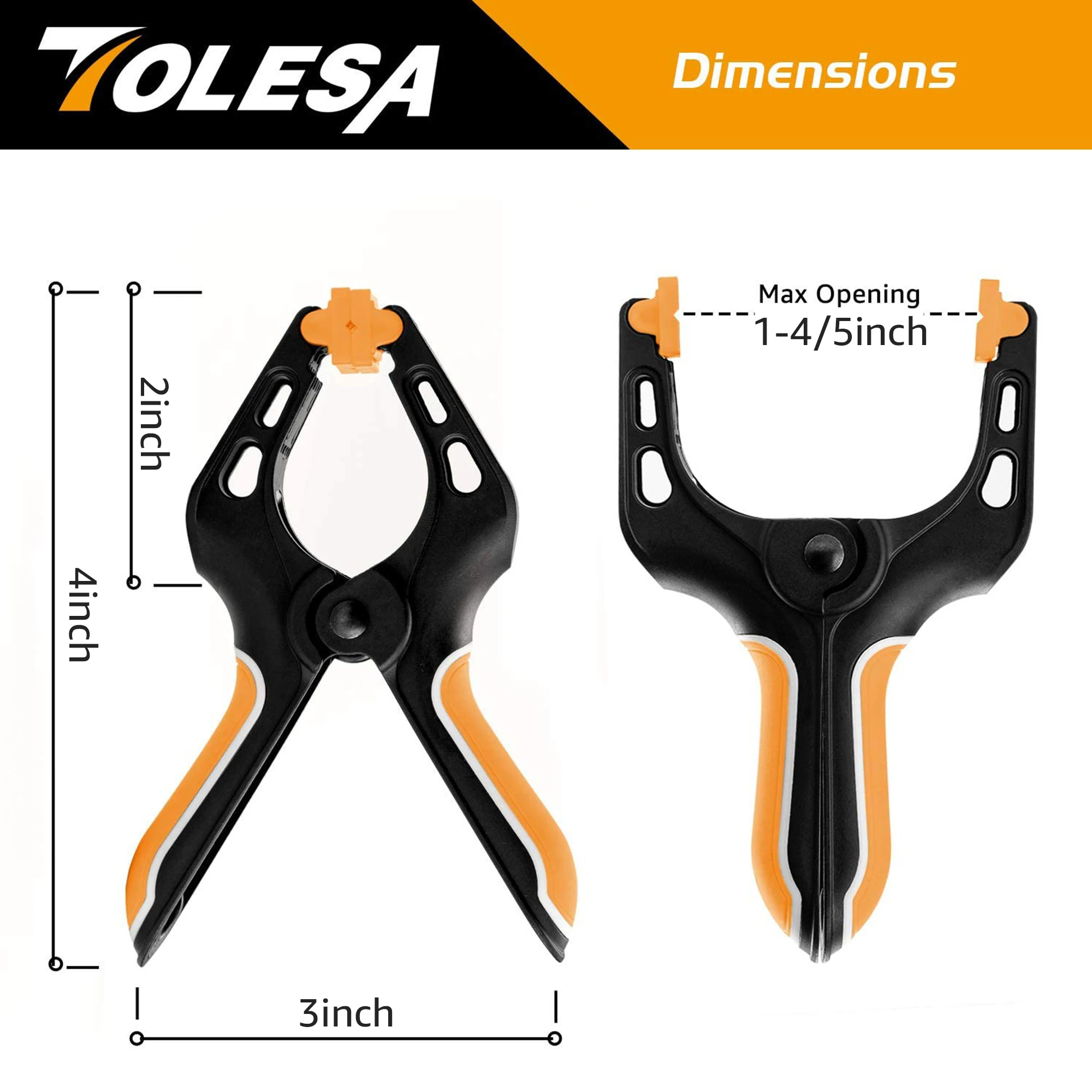 TOLESA 목공용 스프링 클램프, 강력한 힘, 접착, 클램핑, 고정용 이중 레이어 핸들, 나일론 클램프, 4 인치, 8 개