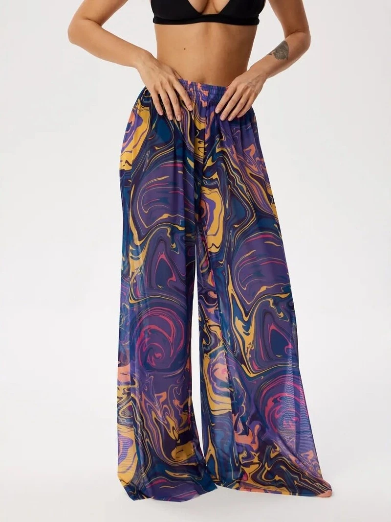 

Сексуальные модные женские повседневные длинные брюки с высокой талией, купальник с принтом, для отдыха, серфинга, плавания, из полиэстера