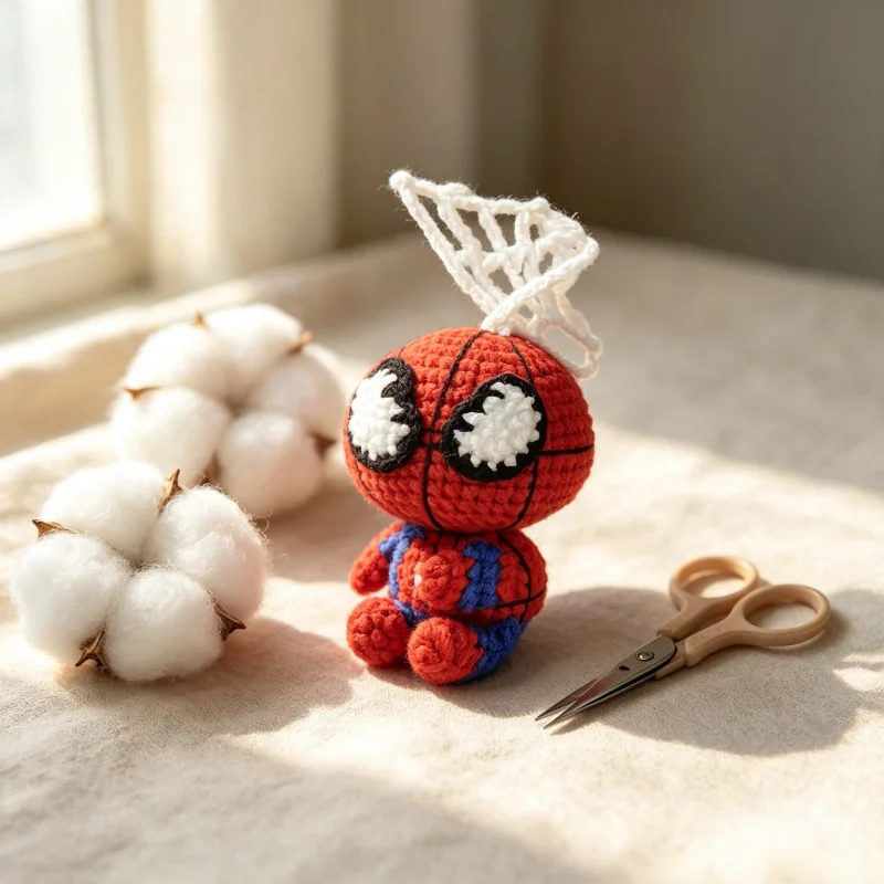 Handmade Crochet Spider Man Doll Yarn Woven Finished Keychain Car Bag Hanging Pendant Decorative Ornament Gift For Friend
