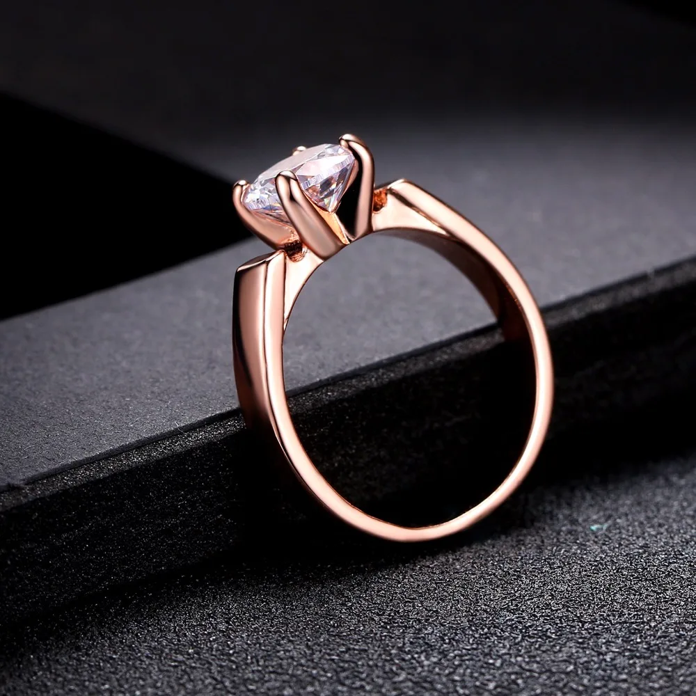 Classic Elegant Cubic Zirconia Engagement Finger Ring Rose Gold Color Crystal Fashion Wedding Jewelry For Man and Women DWR054