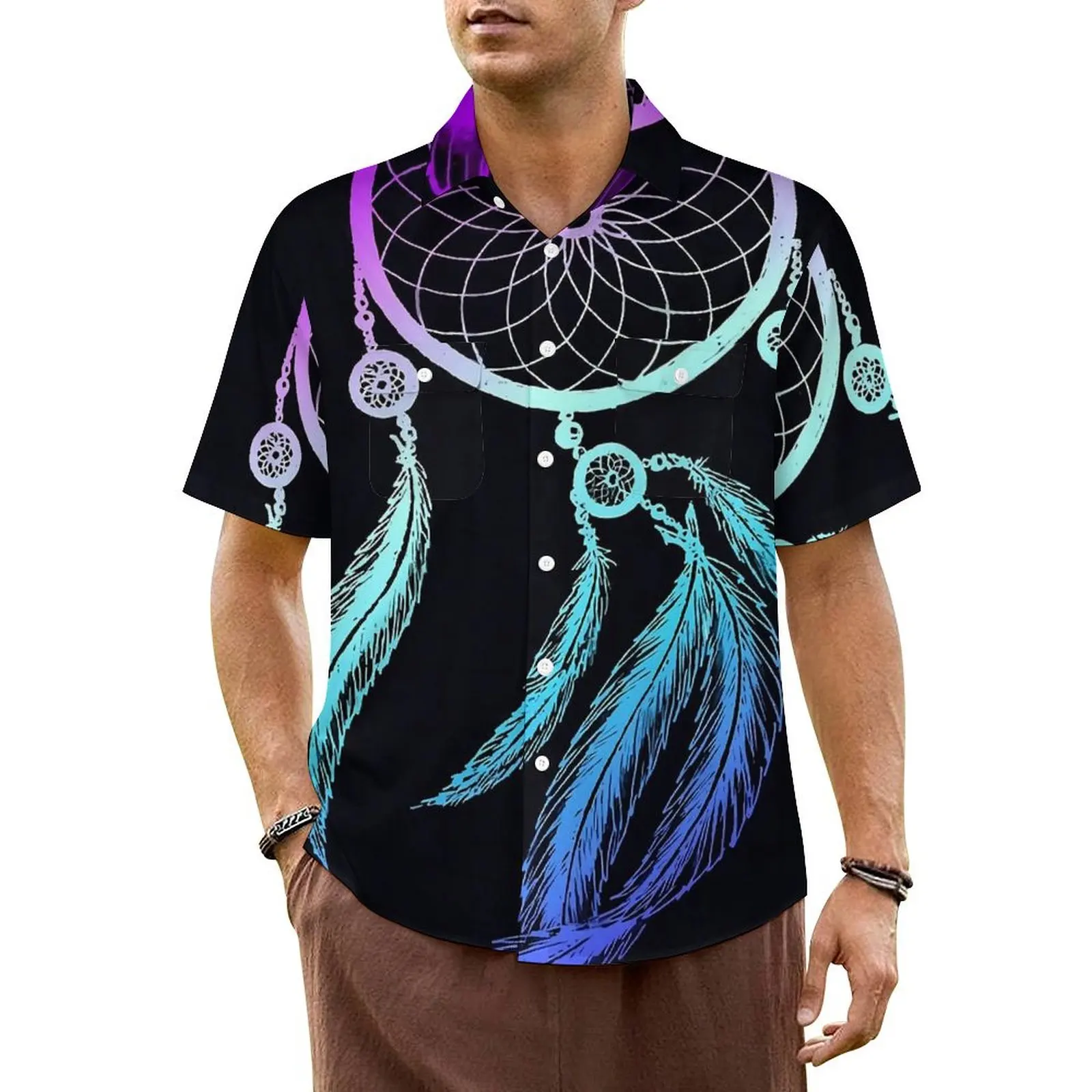 

Dream Catcher Casual Shirt Colorful Print Classic Hawaii Shirts Man Short Sleeves Beach Streetwear Design Plus Size Blouses