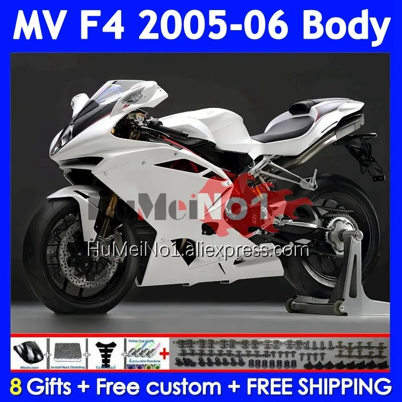 Body For Agusta MV F4 R312 750S 1000 R 750 1000CC 310No.18 1000R 312 1078 1+1 MA MV F4 2005 2006 05 06 Pearl White Fairing Kit