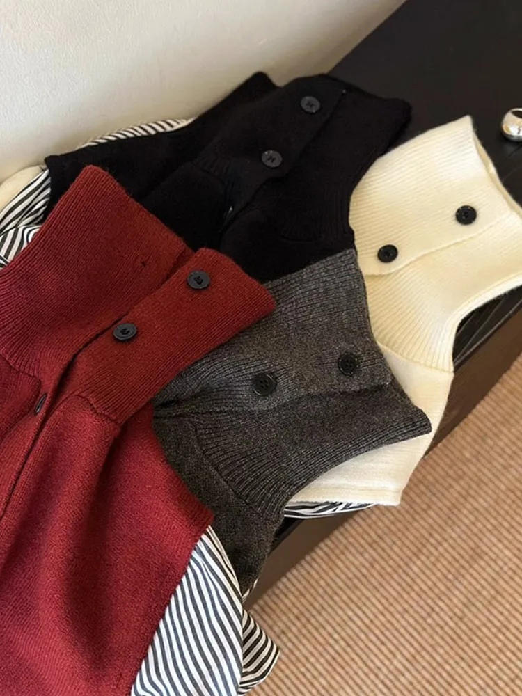 Svel Gestrickte Weste Top Abnehmen Casual Faion Lange Sve Layering Vielseitige Koreanische Sle Pendeln Sle Splicing Design