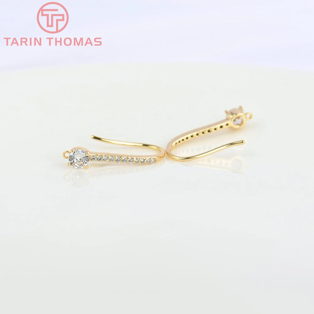 (5053)6PCS 20x4MM 24K Gold Color Plated Brass with Zircon Earrings Hooks High Quality Jewelry Findings Accessorie Wholesale