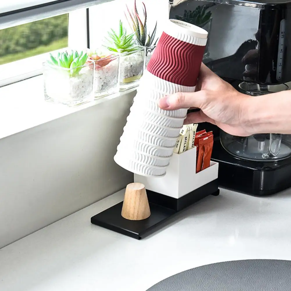 Portavasos con ranuras para pajita, diseño abierto, dispensador de vasos de Metal, almacenamiento de tazas desechables, organizador clásico para café