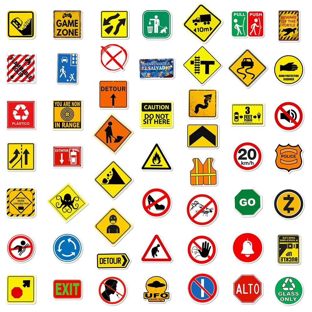 10/30/50/100pcs Warning Sign Cartoon Graffiti Stickers Danger Banning Decals Laptop Motorcycle Phone Car Diary Cool Sticker Pack
