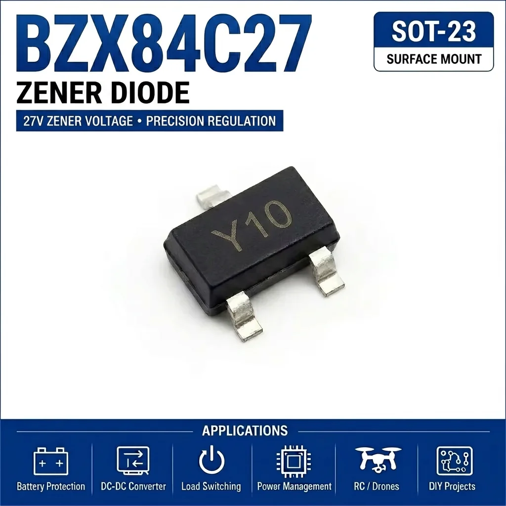 (100 pcs) BZX84C27 SOT-23 (Marking Y10) 84C27 Zener Diode 27V 300mW