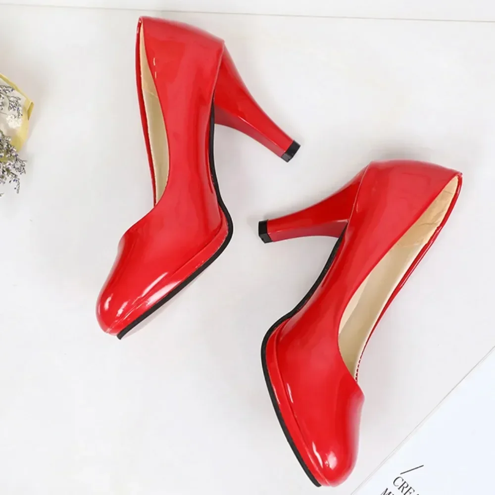 Hoge Hakken Schoenen voor Vrouwen rode Trouwschoenen Dikke Hoge Hakken Fashion Party Pumps Schoeisel Geel Rood Grote Maat 34-42