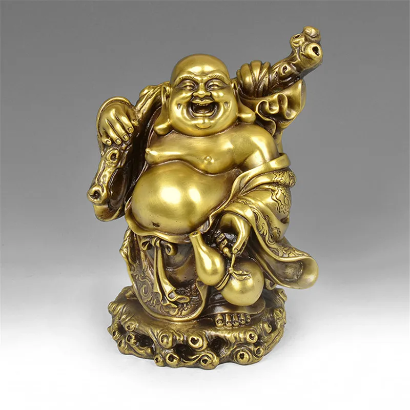 Statue de Bouddha Maitreya avec Grand Ventre Souriant, Grille en Laiton, Moine, Sac localité, Ornements Artisanaux pour la Maison