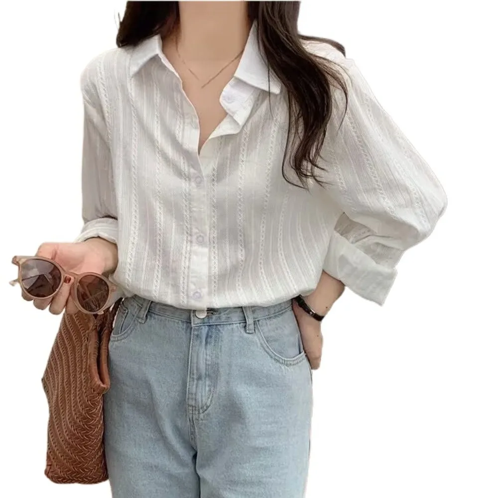 Ins Sweet Strip camisa Top fino Casual blusa de manga larga Primavera Verano otoño protección solar camisa con botones para mujer chica