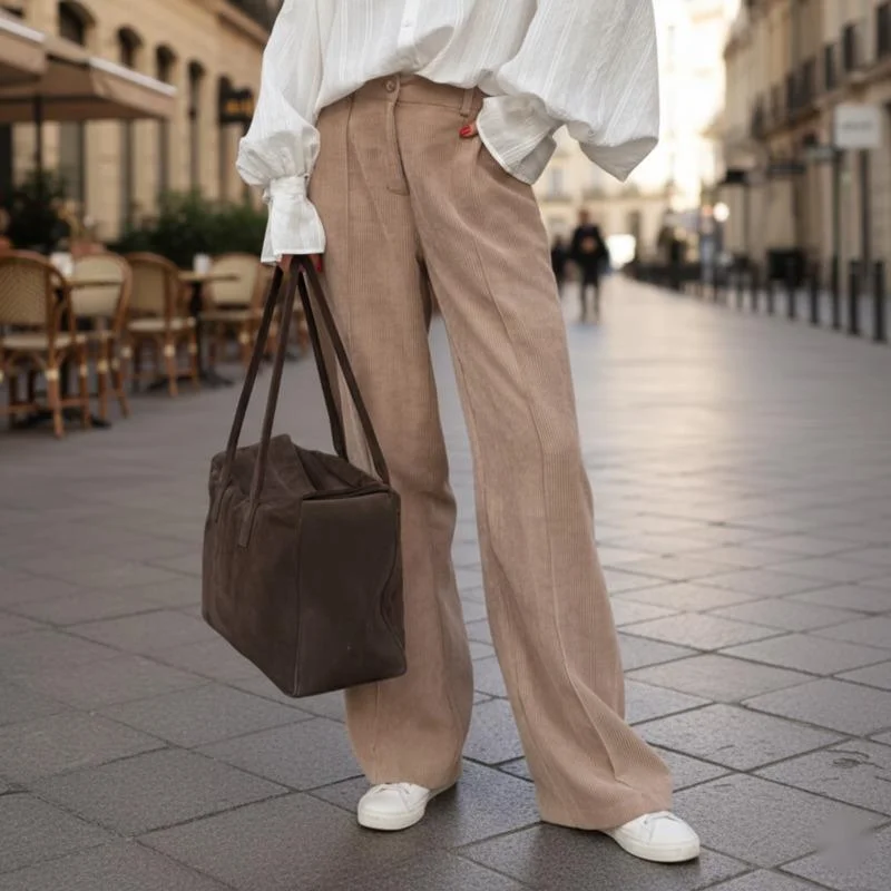 

Casual Autumn Winter Women’s High Waist Loose Fit Wide Leg Corduroy Pants Retro Cotton Trousers For Comfortable Fashion Outfits