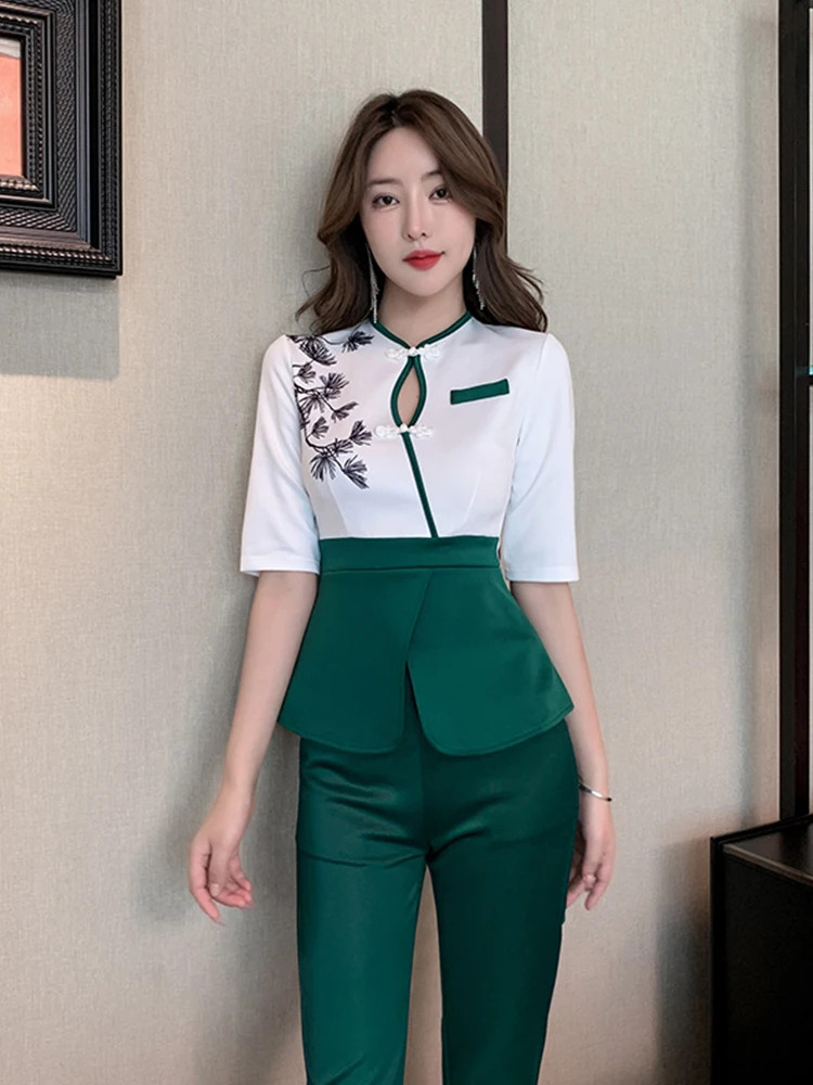 Conjunto de masaje adelgazante para mujer, para centro de salud, arte del té, baño de pies, ropa de trabajo, mezcla de poliéster y elastano, ajuste regular