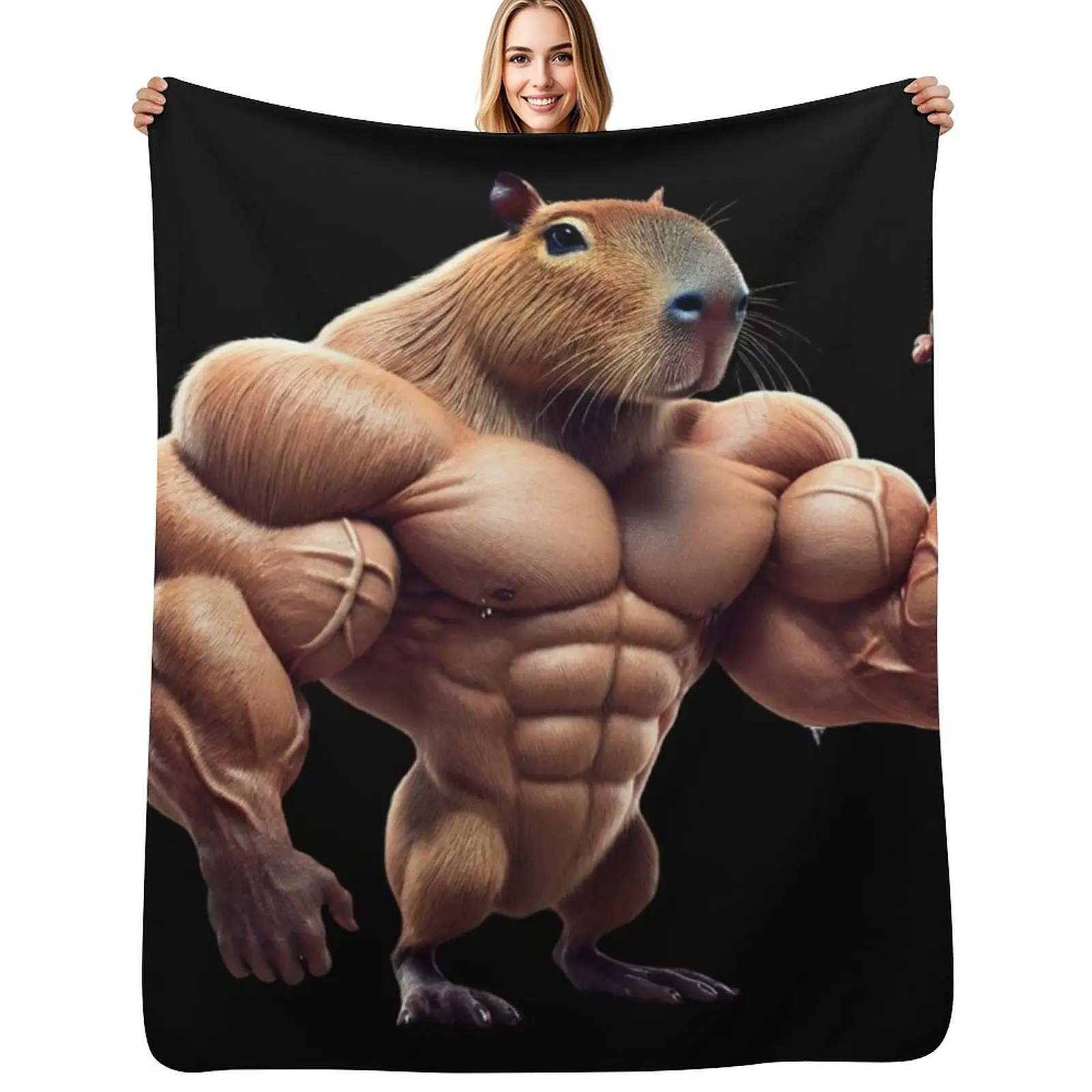 Muscular capybara Throw Blanket Soft Breathable Blanket for Night Sleeping