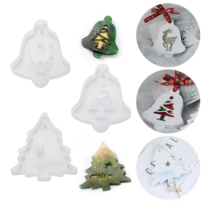 Epoxy Resin Mold Christmas Tree Elk Pendant Casting Silicone Mould Diy Crafts Hanging Tags Jewelry Making Tools Xmas Ornament