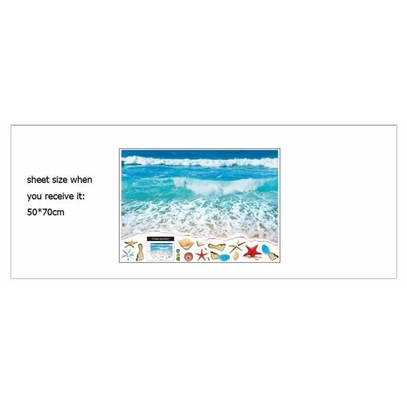 3D Stereoscopic Creative Waves Surf Beach Sticker Sticker Bedroom Floor Bathroom Floor Stickers (Color: Sky Blue)