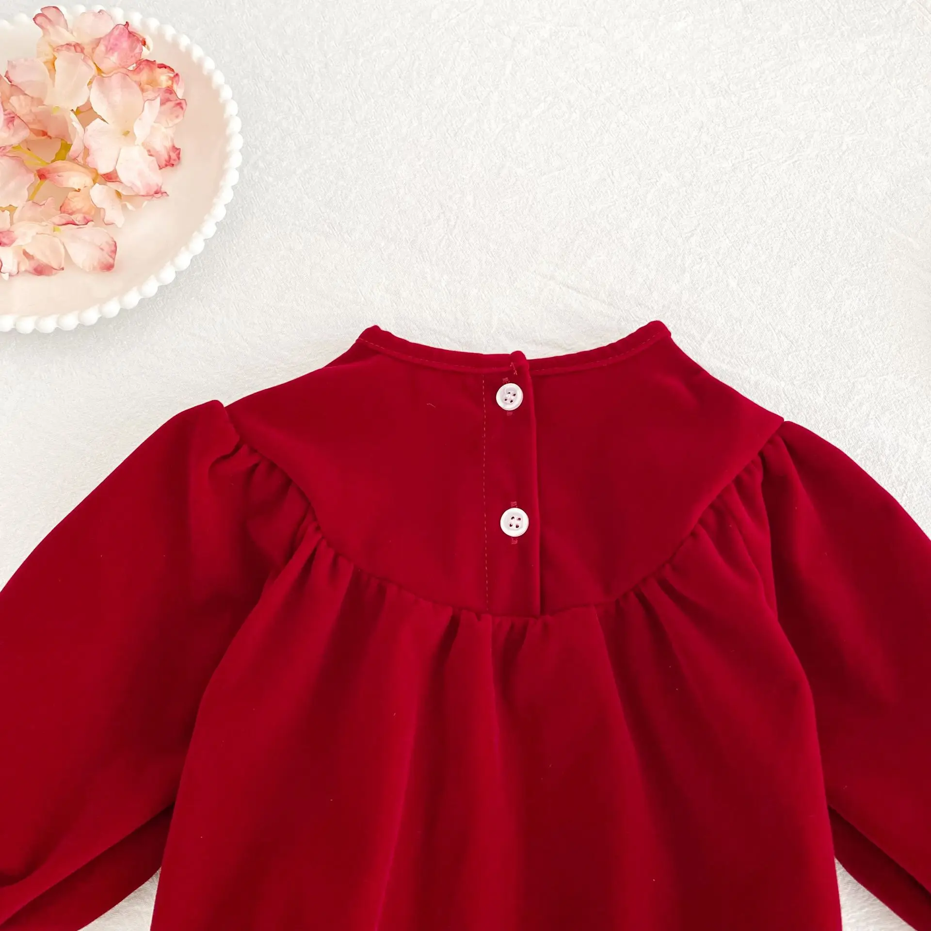 Weihnachts-Mädchenkleidung Schwester-Outfit Rotes Langarm A-Linien-Kleid & Baby-Strampler für Mädchen Herbst für Kleinkinder & Kinder – Detail 9