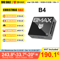 BMAX Mini PC B4 16GB RAM 512GB SSD Intel 12th N95 Windows 11 PC 2*HDMI 2*USB 2.0 2*USB 3.0 Supports 4K@60Hz Intel UHD Graphics