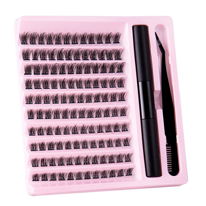 120 Clusters D Curl Thin band Nature eyelash tweezers Glue Eyelash extention material with customized logo packages