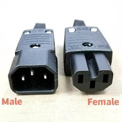 10A 250V Black IEC C13 C14 female&male Plug Rewirable Power Connector 3 pin ac Socket