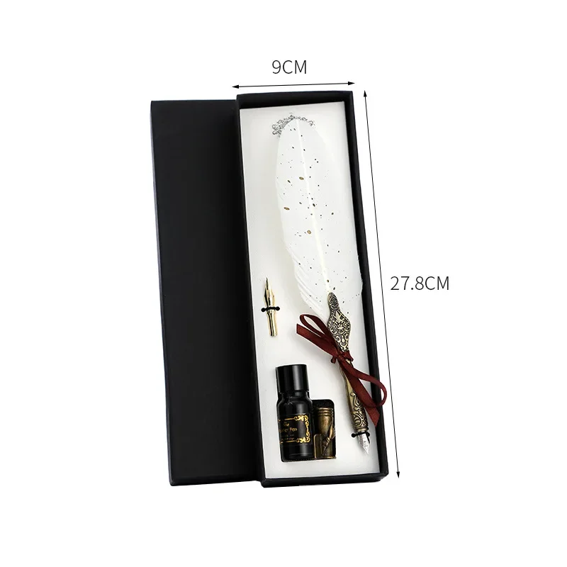 1PCS Feather Pen Set Gift Box Ink Glass Pen Sprinkle Gold Student Gift